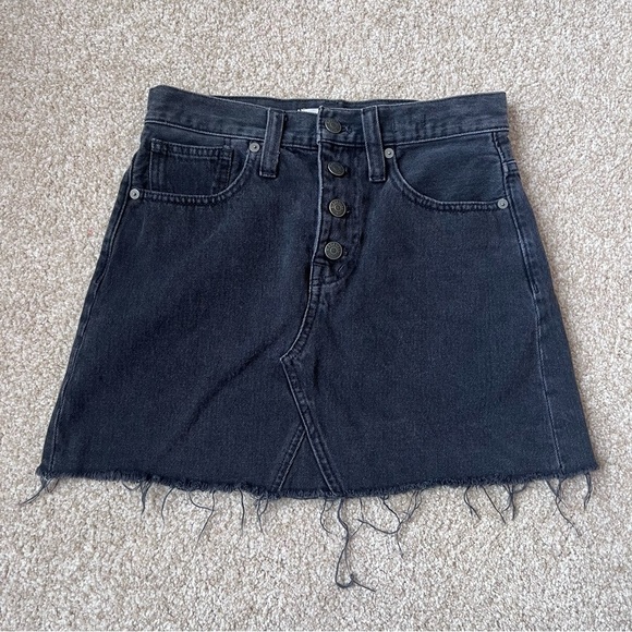 Madewell Dresses & Skirts - Madewell Black Rigid Denim A-Line Distressed Mini Skirt Size 25
